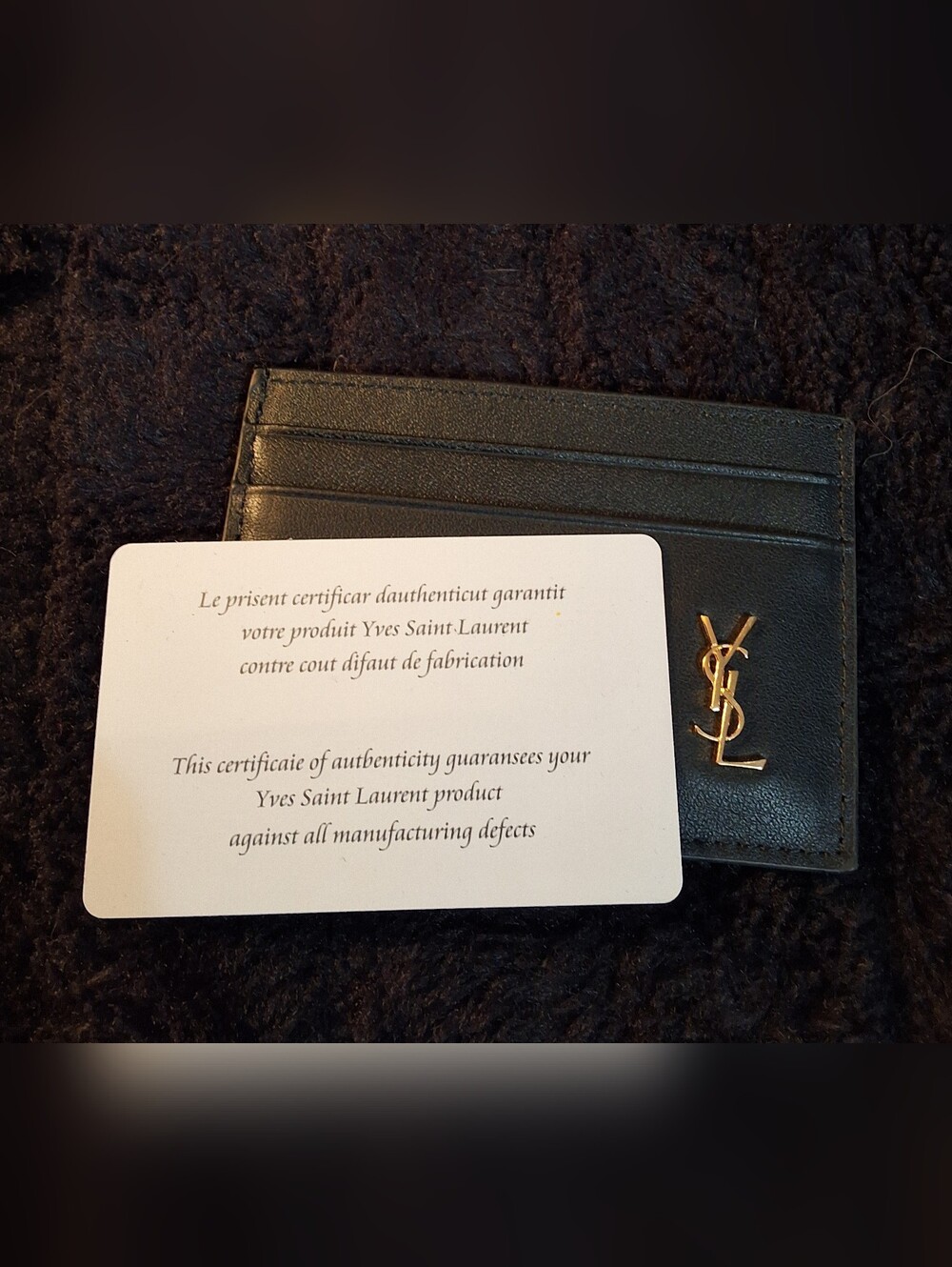 Yves Saint Laurent Black Leather Card Holder with Gold YSL Logo - Picture 3 of 3